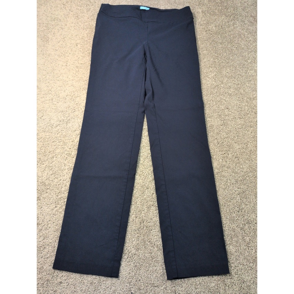 J.McLaughlin Navy Blue Pull On Straight Leg Trousers Size 12 Stretch Workwear